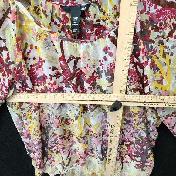 H&M Womens Blouse Multi-Color Size 12 100% Polyester Long Sleeve Buttons Pullon - Picture 3 of 12